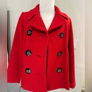 Milly New York designer red black wool short pea coat jacket pockets size 2